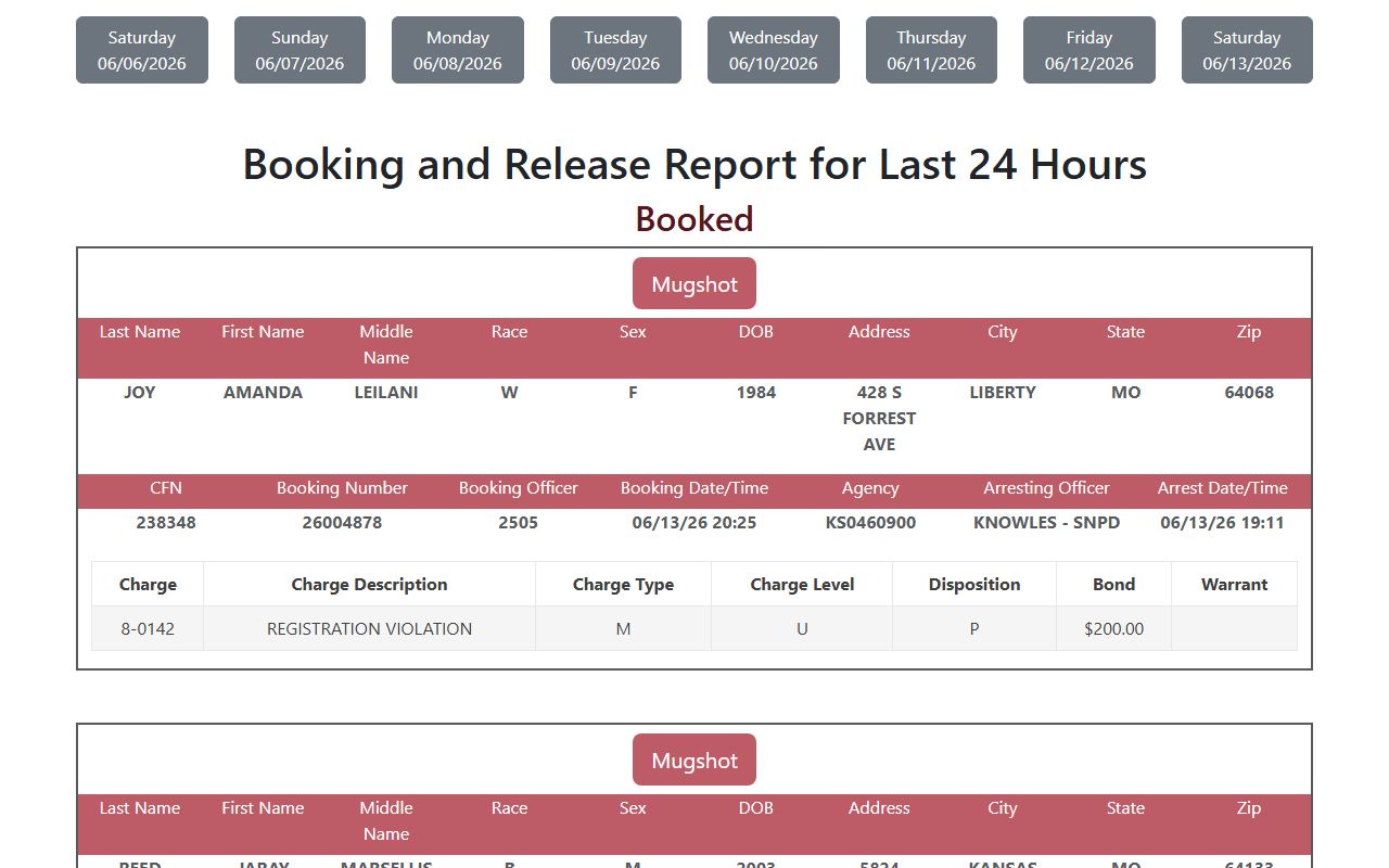 Johnson County inmate population booking release report