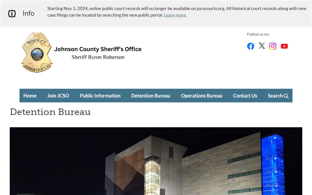 Johnson County New Century Adult Detention Center inmate population detention bureau overview