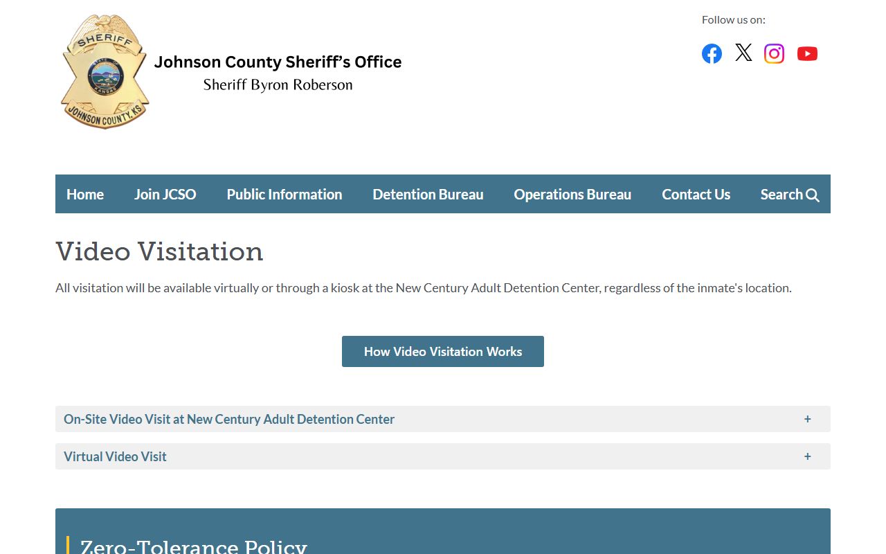 Johnson County New Century Adult Detention Center video visitation inmate search rules